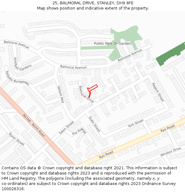 25, BALMORAL DRIVE, STANLEY, DH9 8FE: Location map and indicative extent of plot