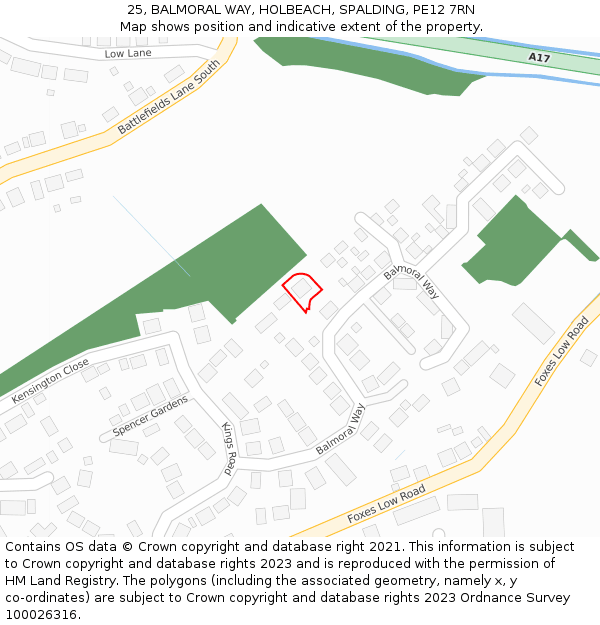 25, BALMORAL WAY, HOLBEACH, SPALDING, PE12 7RN: Location map and indicative extent of plot