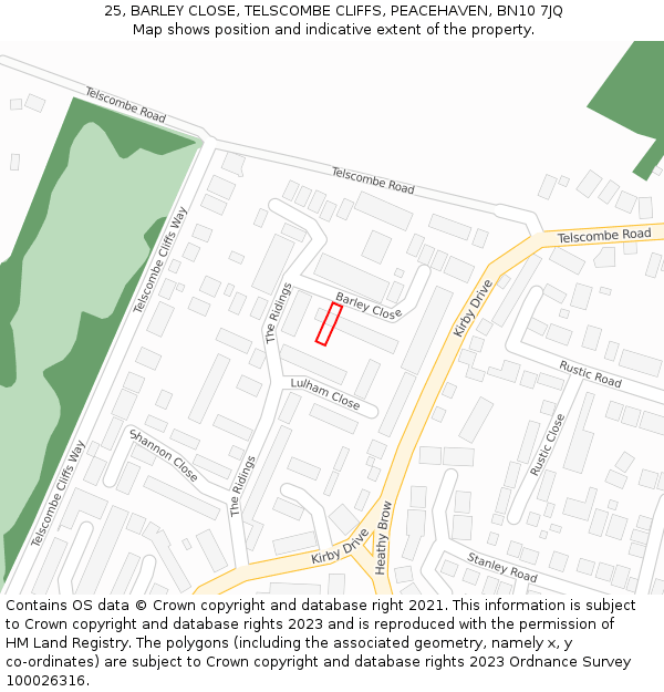 25, BARLEY CLOSE, TELSCOMBE CLIFFS, PEACEHAVEN, BN10 7JQ: Location map and indicative extent of plot