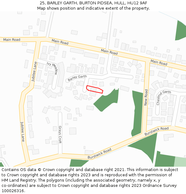 25, BARLEY GARTH, BURTON PIDSEA, HULL, HU12 9AF: Location map and indicative extent of plot