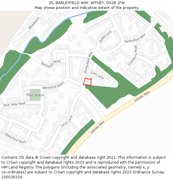 25, BARLEYFIELD WAY, WITNEY, OX28 1FW: Location map and indicative extent of plot