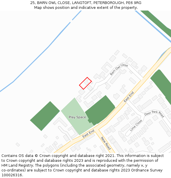 25, BARN OWL CLOSE, LANGTOFT, PETERBOROUGH, PE6 9RG: Location map and indicative extent of plot