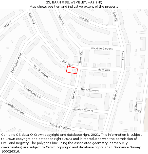 25, BARN RISE, WEMBLEY, HA9 9NQ: Location map and indicative extent of plot