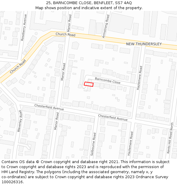 25, BARNCOMBE CLOSE, BENFLEET, SS7 4AQ: Location map and indicative extent of plot