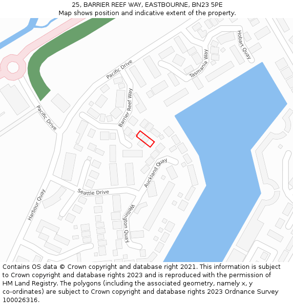 25, BARRIER REEF WAY, EASTBOURNE, BN23 5PE: Location map and indicative extent of plot