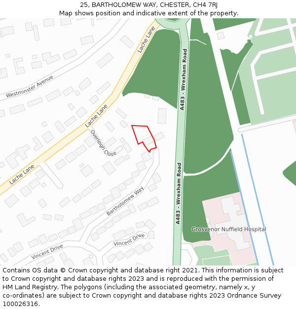 25, BARTHOLOMEW WAY, CHESTER, CH4 7RJ: Location map and indicative extent of plot