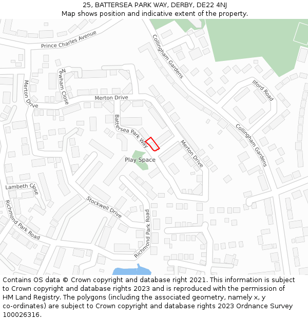 25, BATTERSEA PARK WAY, DERBY, DE22 4NJ: Location map and indicative extent of plot