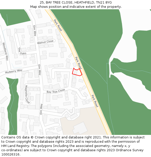 25, BAY TREE CLOSE, HEATHFIELD, TN21 8YG: Location map and indicative extent of plot