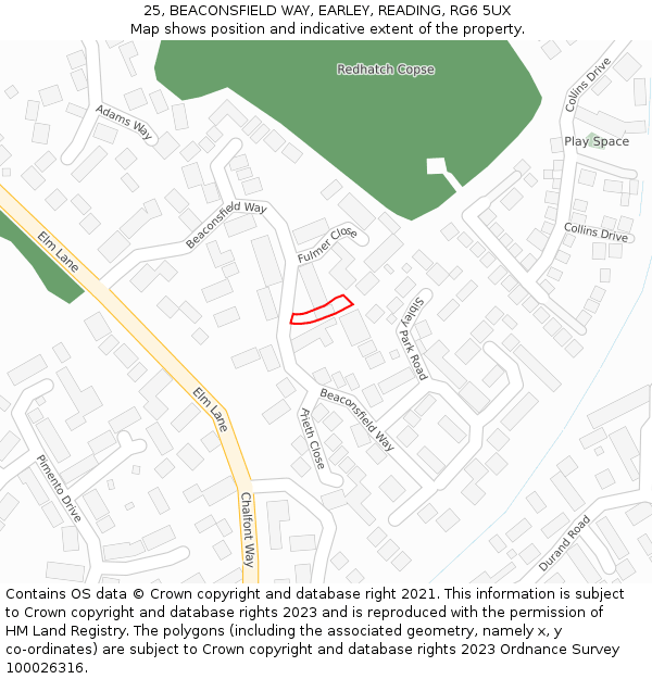 25, BEACONSFIELD WAY, EARLEY, READING, RG6 5UX: Location map and indicative extent of plot