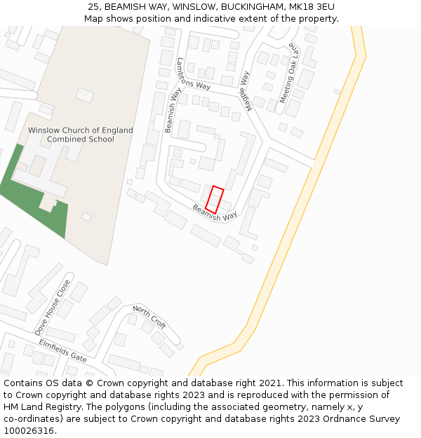 25, BEAMISH WAY, WINSLOW, BUCKINGHAM, MK18 3EU: Location map and indicative extent of plot