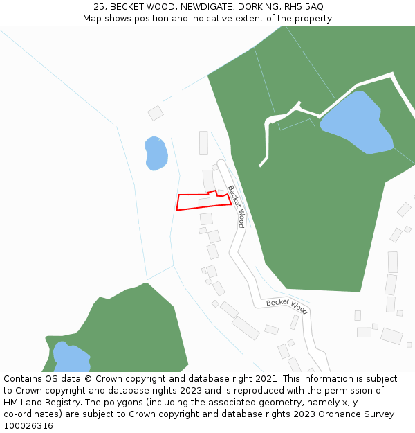 25, BECKET WOOD, NEWDIGATE, DORKING, RH5 5AQ: Location map and indicative extent of plot