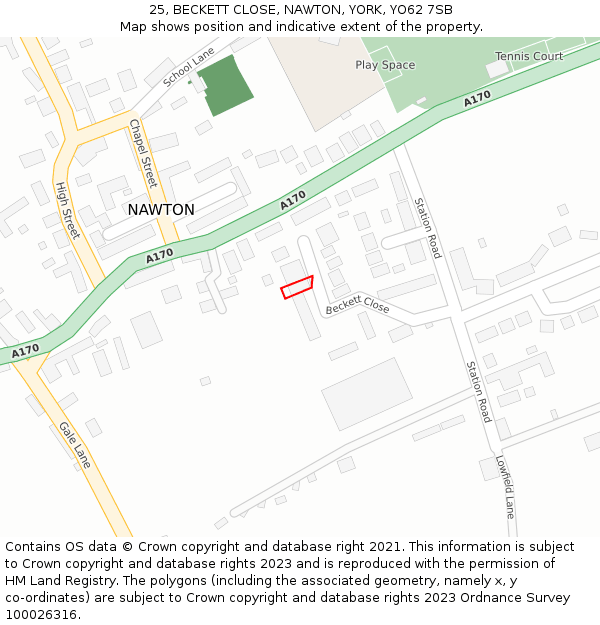 25, BECKETT CLOSE, NAWTON, YORK, YO62 7SB: Location map and indicative extent of plot