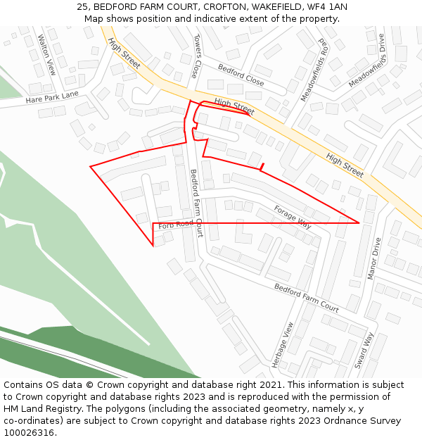 25, BEDFORD FARM COURT, CROFTON, WAKEFIELD, WF4 1AN: Location map and indicative extent of plot