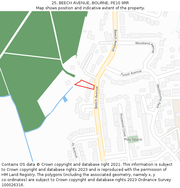 25, BEECH AVENUE, BOURNE, PE10 9RR: Location map and indicative extent of plot