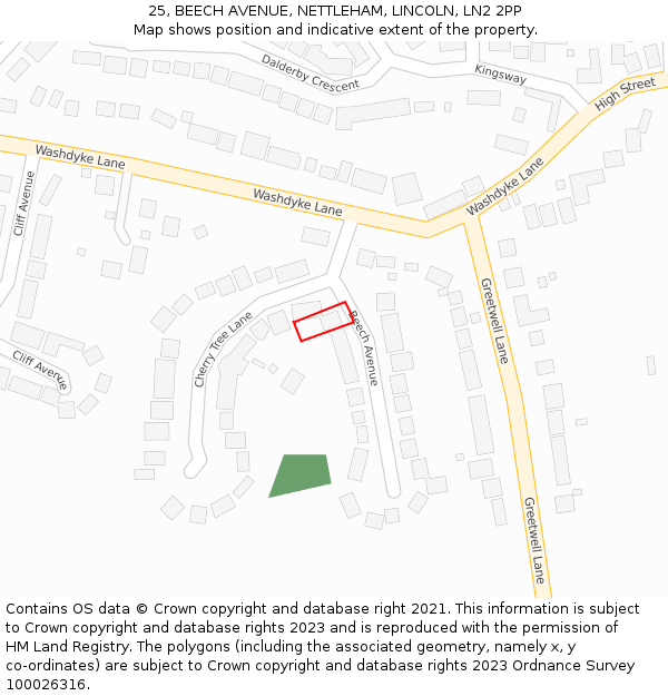 25, BEECH AVENUE, NETTLEHAM, LINCOLN, LN2 2PP: Location map and indicative extent of plot