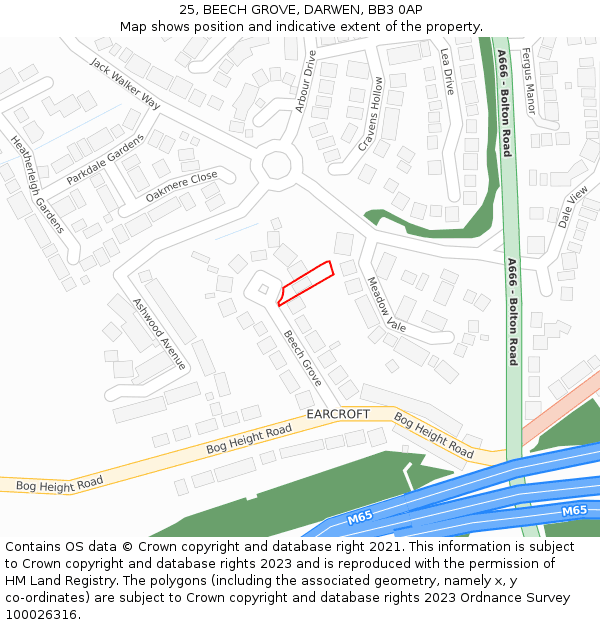 25, BEECH GROVE, DARWEN, BB3 0AP: Location map and indicative extent of plot