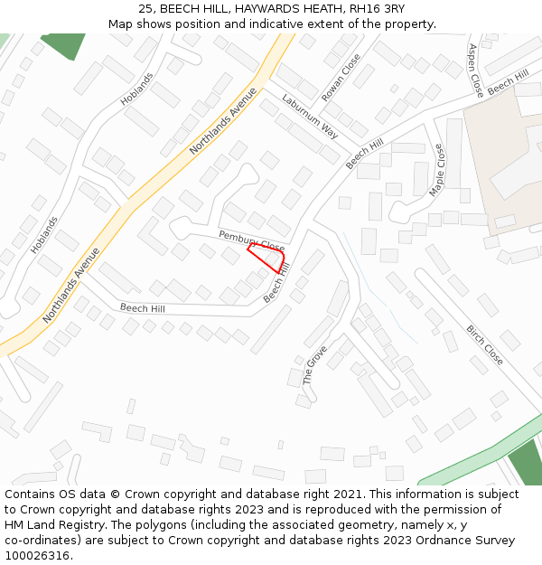 25, BEECH HILL, HAYWARDS HEATH, RH16 3RY: Location map and indicative extent of plot