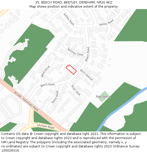 25, BEECH ROAD, BEETLEY, DEREHAM, NR20 4EZ: Location map and indicative extent of plot