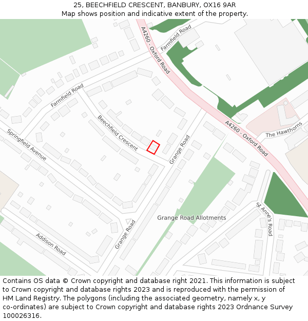 25, BEECHFIELD CRESCENT, BANBURY, OX16 9AR: Location map and indicative extent of plot