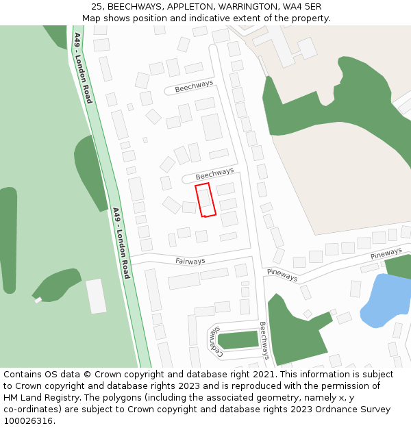 25, BEECHWAYS, APPLETON, WARRINGTON, WA4 5ER: Location map and indicative extent of plot