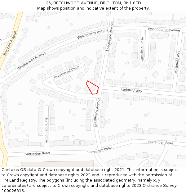 25, BEECHWOOD AVENUE, BRIGHTON, BN1 8ED: Location map and indicative extent of plot