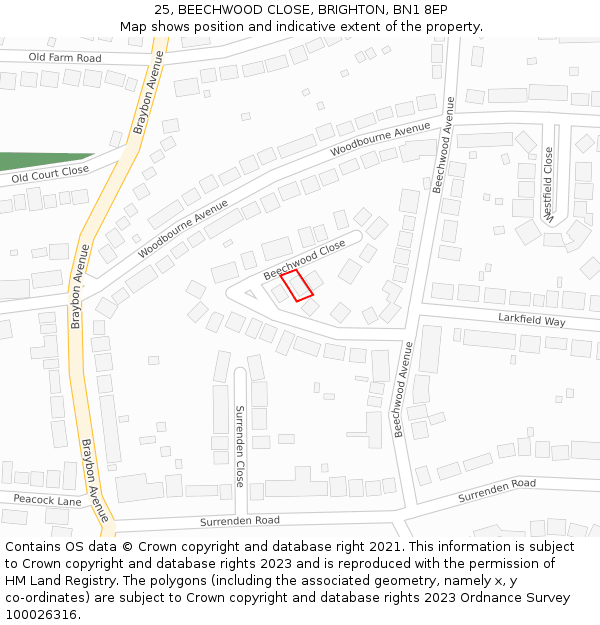 25, BEECHWOOD CLOSE, BRIGHTON, BN1 8EP: Location map and indicative extent of plot