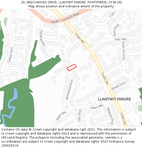 25, BEECHWOOD DRIVE, LLANTWIT FARDRE, PONTYPRIDD, CF38 2PJ: Location map and indicative extent of plot