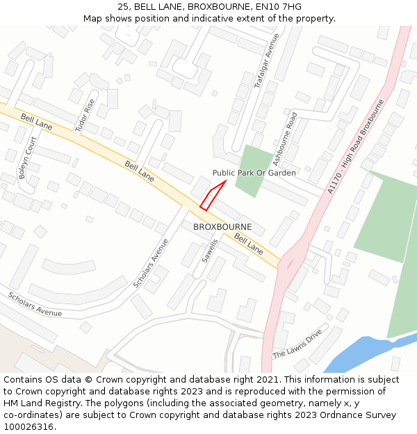 25, BELL LANE, BROXBOURNE, EN10 7HG: Location map and indicative extent of plot