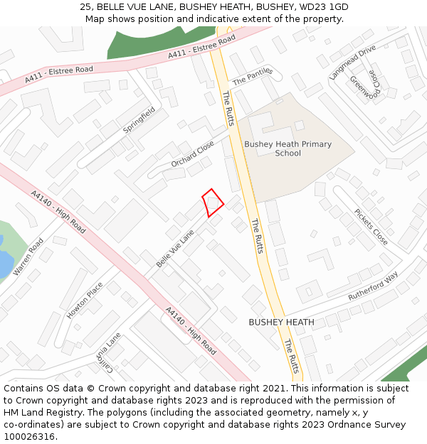 25, BELLE VUE LANE, BUSHEY HEATH, BUSHEY, WD23 1GD: Location map and indicative extent of plot