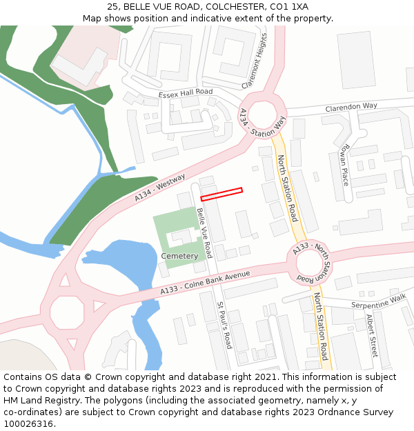 25, BELLE VUE ROAD, COLCHESTER, CO1 1XA: Location map and indicative extent of plot