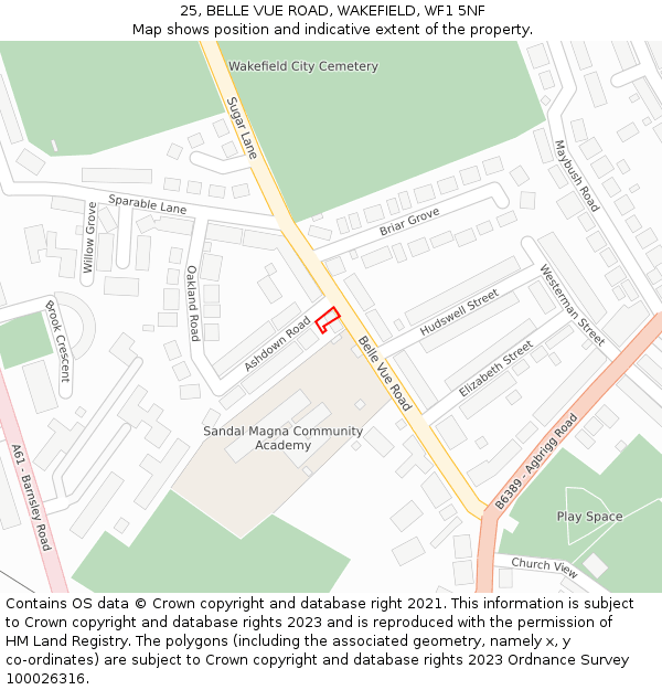 25, BELLE VUE ROAD, WAKEFIELD, WF1 5NF: Location map and indicative extent of plot