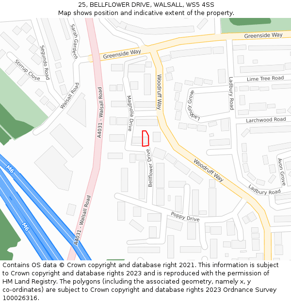 25, BELLFLOWER DRIVE, WALSALL, WS5 4SS: Location map and indicative extent of plot