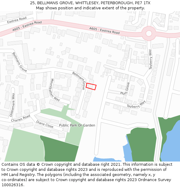 25, BELLMANS GROVE, WHITTLESEY, PETERBOROUGH, PE7 1TX: Location map and indicative extent of plot