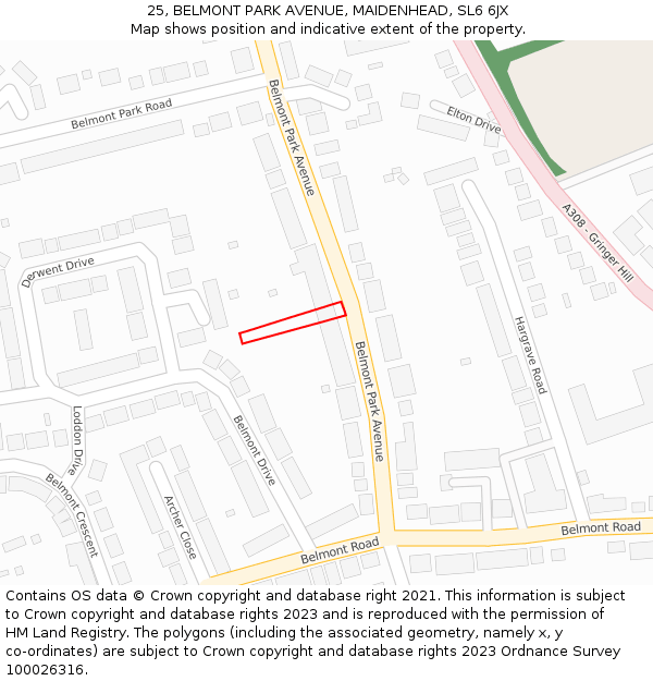 25, BELMONT PARK AVENUE, MAIDENHEAD, SL6 6JX: Location map and indicative extent of plot