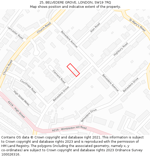 25, BELVEDERE GROVE, LONDON, SW19 7RQ: Location map and indicative extent of plot