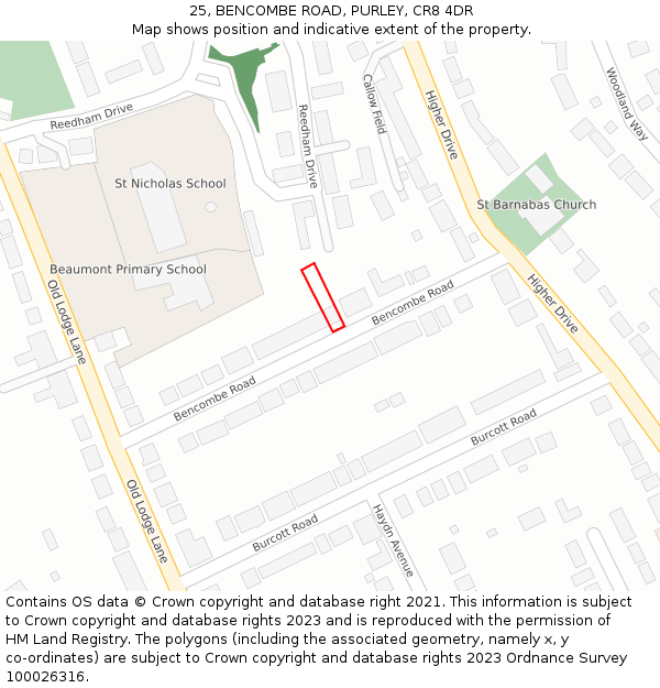 25, BENCOMBE ROAD, PURLEY, CR8 4DR: Location map and indicative extent of plot