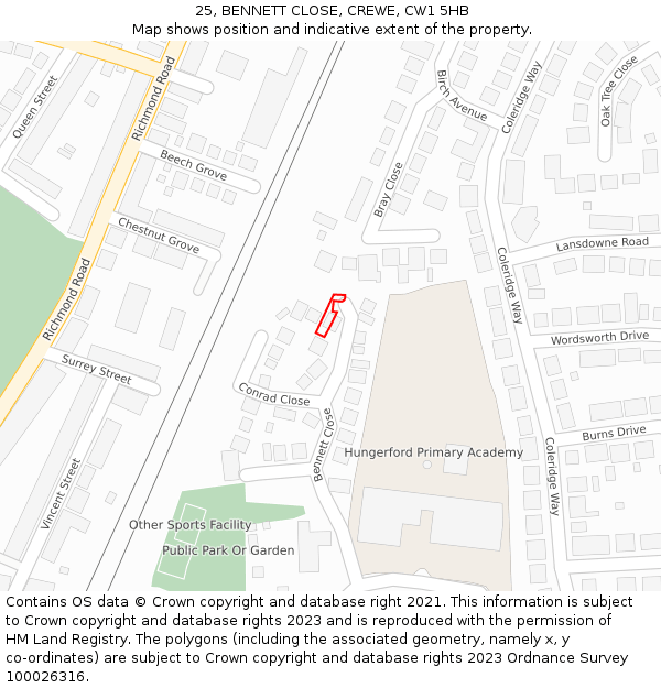 25, BENNETT CLOSE, CREWE, CW1 5HB: Location map and indicative extent of plot