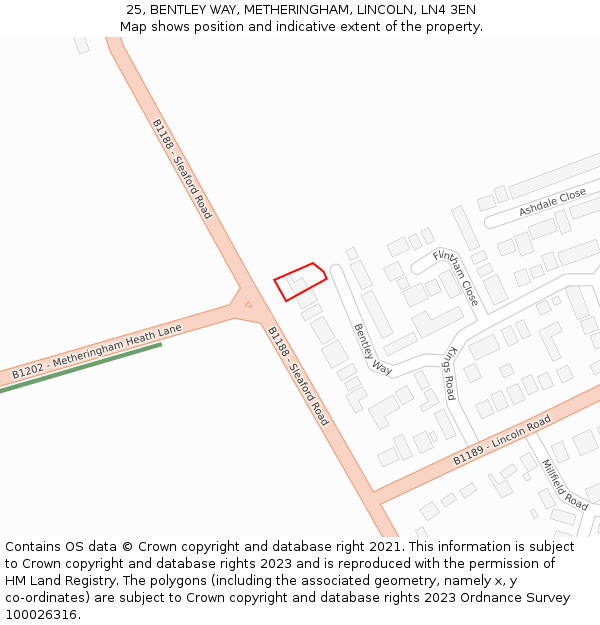 25, BENTLEY WAY, METHERINGHAM, LINCOLN, LN4 3EN: Location map and indicative extent of plot