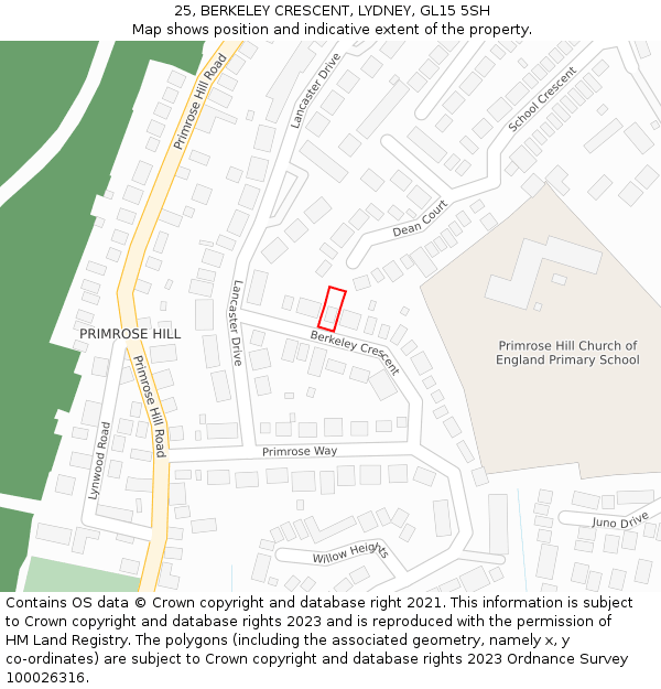 25, BERKELEY CRESCENT, LYDNEY, GL15 5SH: Location map and indicative extent of plot