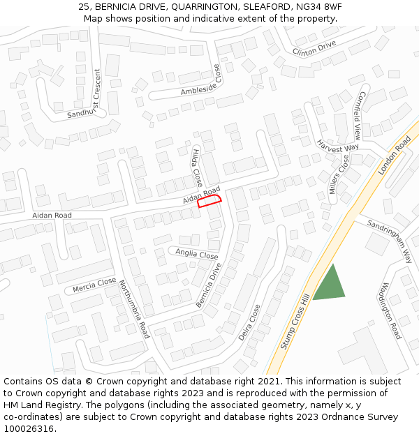 25, BERNICIA DRIVE, QUARRINGTON, SLEAFORD, NG34 8WF: Location map and indicative extent of plot