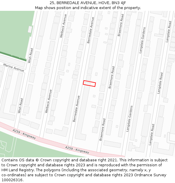 25, BERRIEDALE AVENUE, HOVE, BN3 4JF: Location map and indicative extent of plot
