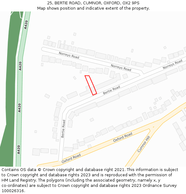 25, BERTIE ROAD, CUMNOR, OXFORD, OX2 9PS: Location map and indicative extent of plot