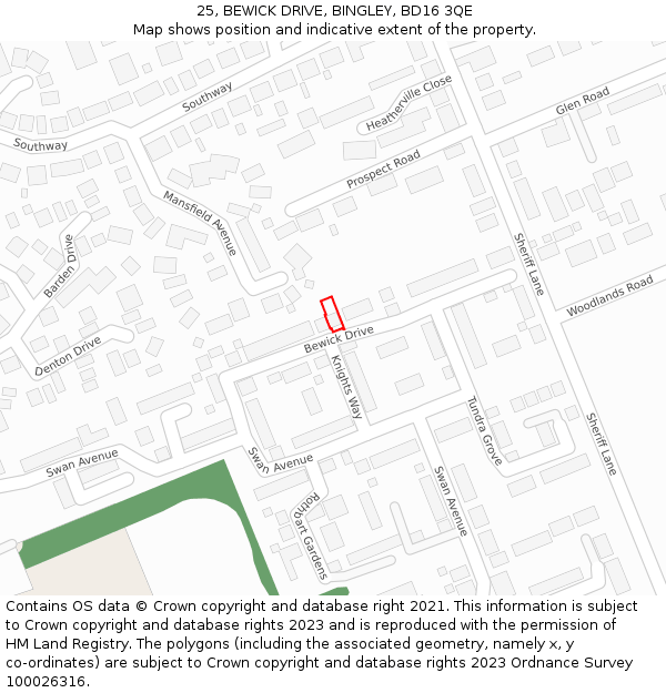 25, BEWICK DRIVE, BINGLEY, BD16 3QE: Location map and indicative extent of plot