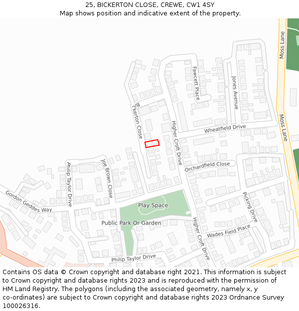 25, BICKERTON CLOSE, CREWE, CW1 4SY: Location map and indicative extent of plot