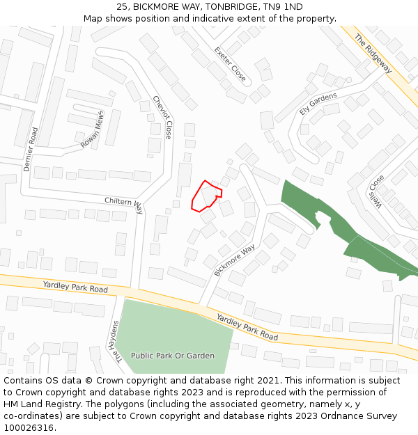 25, BICKMORE WAY, TONBRIDGE, TN9 1ND: Location map and indicative extent of plot