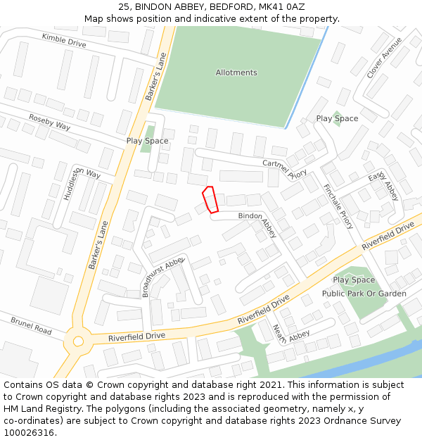 25, BINDON ABBEY, BEDFORD, MK41 0AZ: Location map and indicative extent of plot