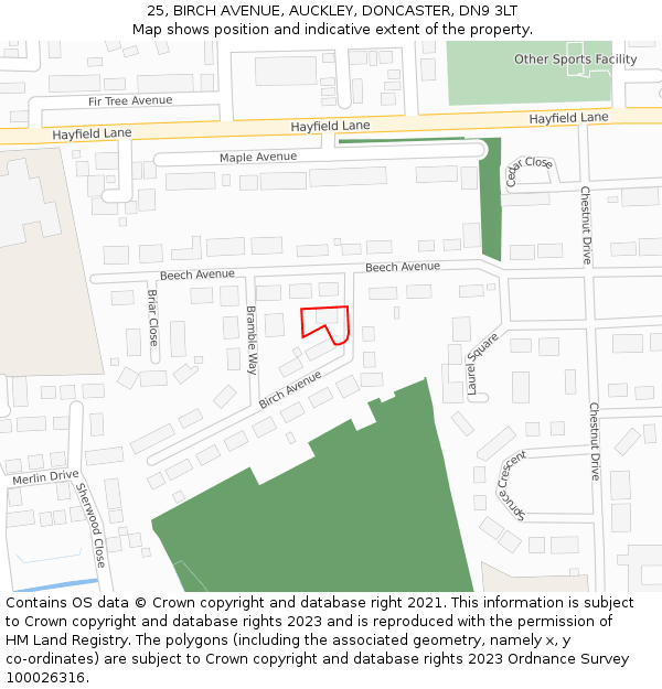 25, BIRCH AVENUE, AUCKLEY, DONCASTER, DN9 3LT: Location map and indicative extent of plot