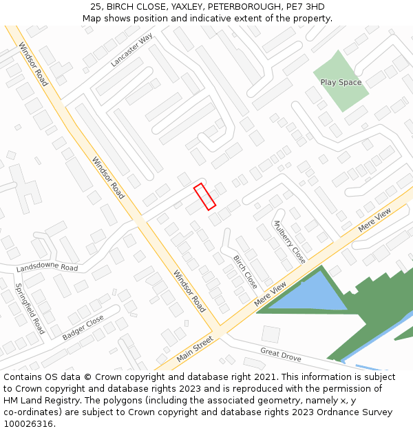 25, BIRCH CLOSE, YAXLEY, PETERBOROUGH, PE7 3HD: Location map and indicative extent of plot