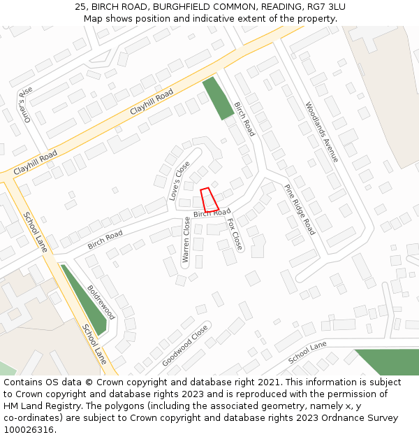 25, BIRCH ROAD, BURGHFIELD COMMON, READING, RG7 3LU: Location map and indicative extent of plot