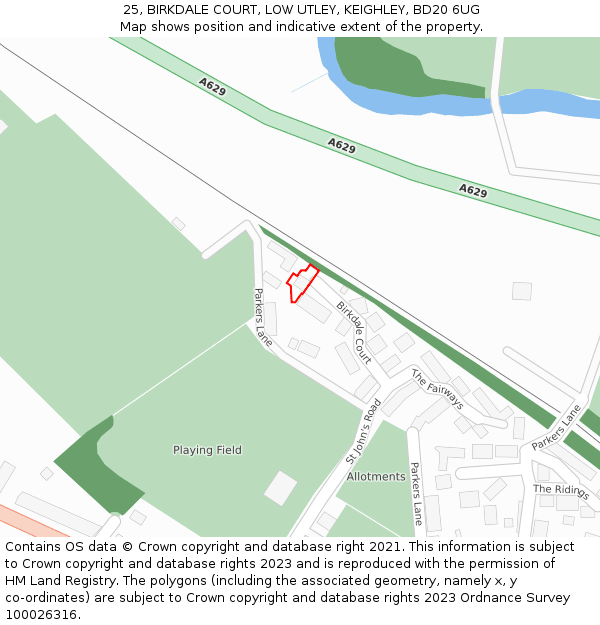 25, BIRKDALE COURT, LOW UTLEY, KEIGHLEY, BD20 6UG: Location map and indicative extent of plot